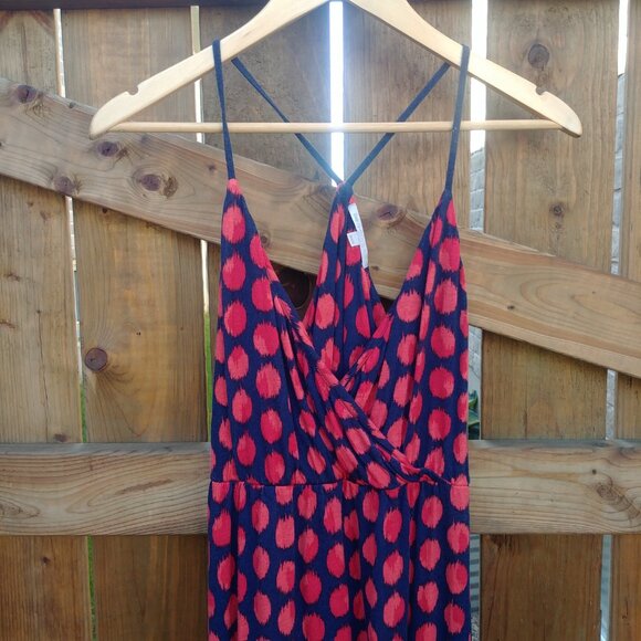 4/$20 Gap navy blue orange red spot polka dot maxi dress racerback soft stretc… - Picture 3 of 12